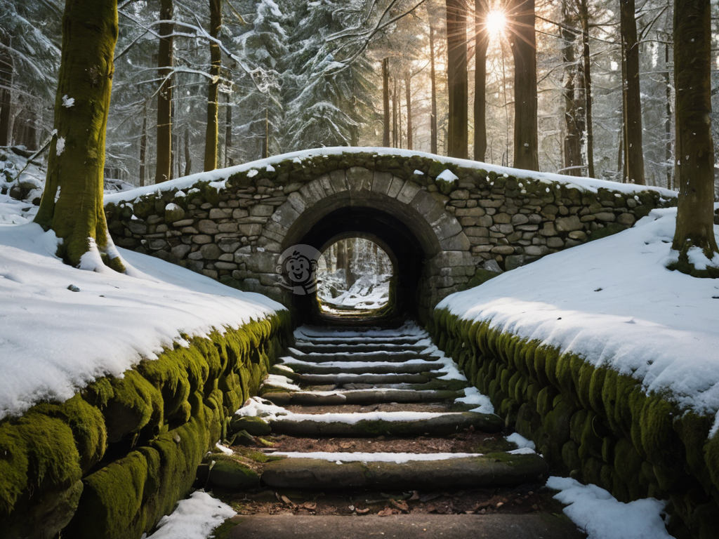 雪山古桥：阳光洒落苔藓
