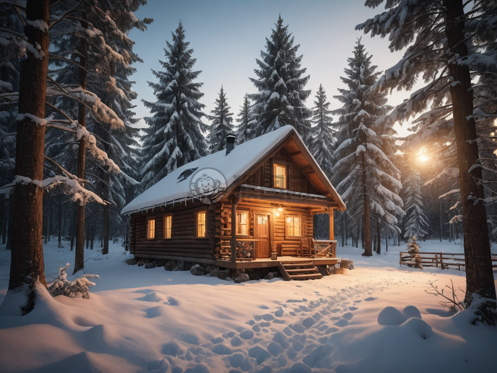 雪夜森林温馨小屋之夜