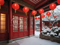 雪夜红灯映暖窗
