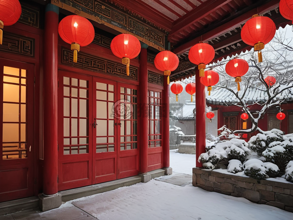 雪夜红灯映暖窗