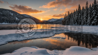 金夕阳映冰湖 雪山映衬赏松影