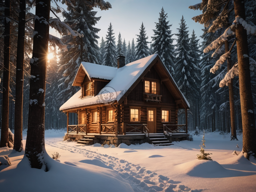雪夜森林温馨小屋之夜