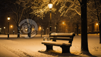 暮色下的雪景长椅之夜