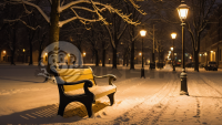 暮色中雪景公园长椅上的片刻宁静