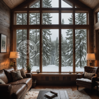 雪林小屋：温馨窗外的宁静森林