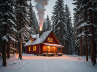雪松林中温馨小屋的温暖时刻
