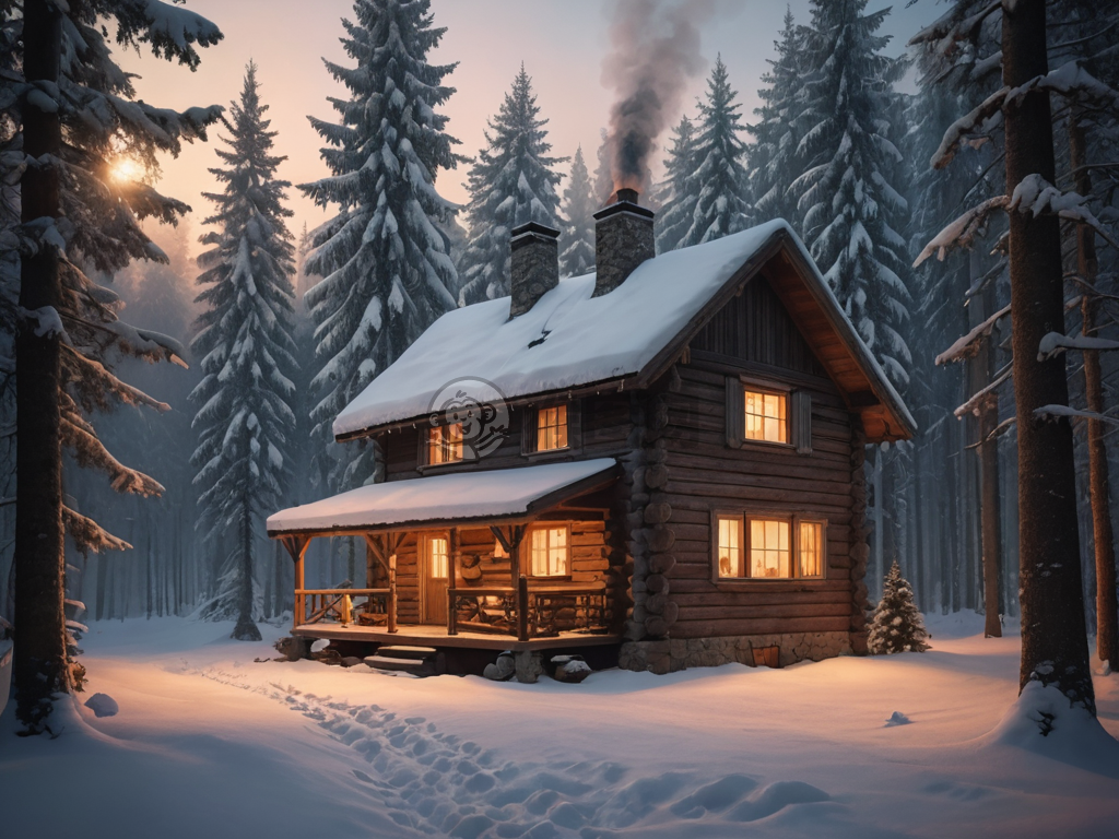 雪夜森林温馨小屋之夜
