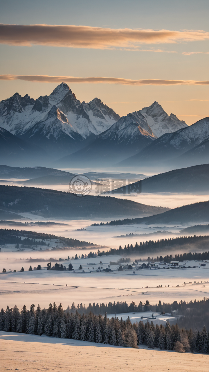 雪山晨雾之美景