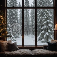 雪林小屋：温馨窗外的森林之夜