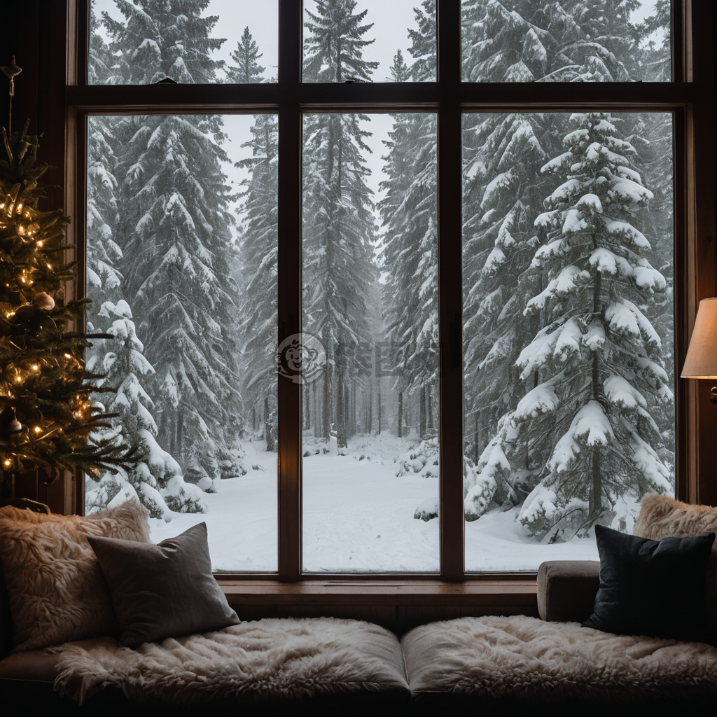 雪林小屋：温馨窗外的森林之夜
