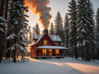 雪松林中温馨小屋的温暖时刻