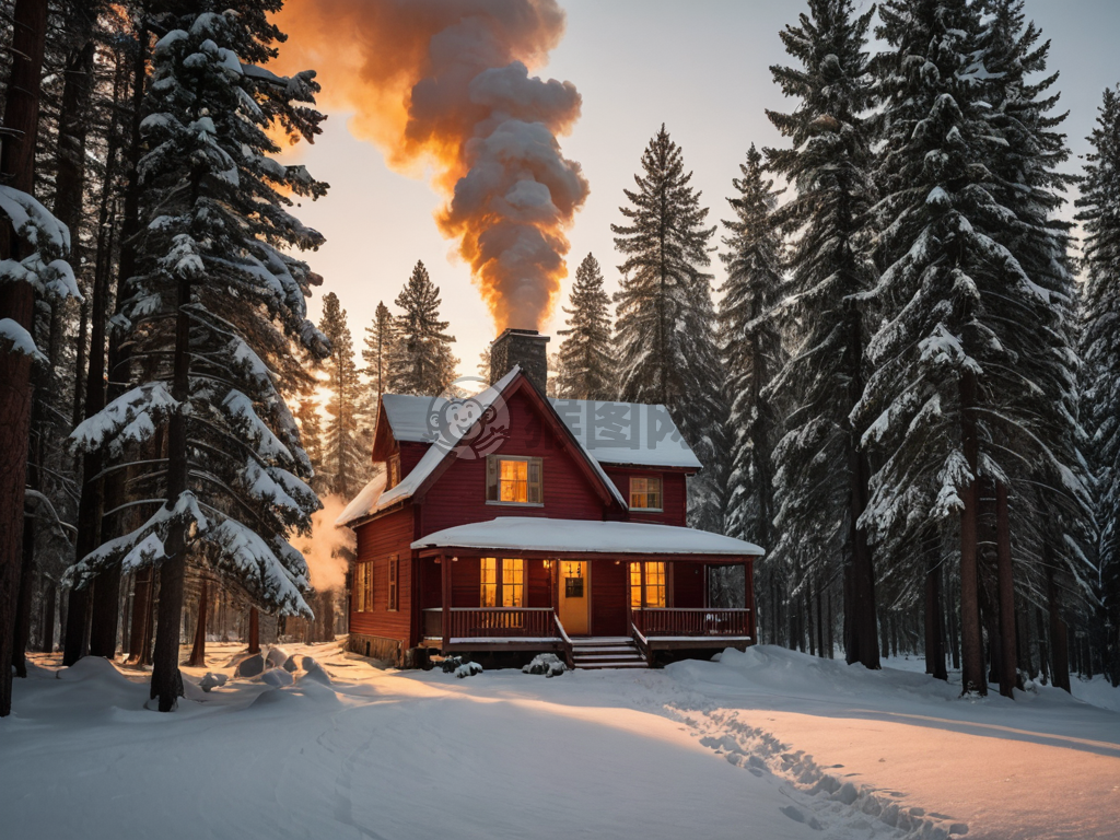 雪松林中温馨小屋的温暖时刻