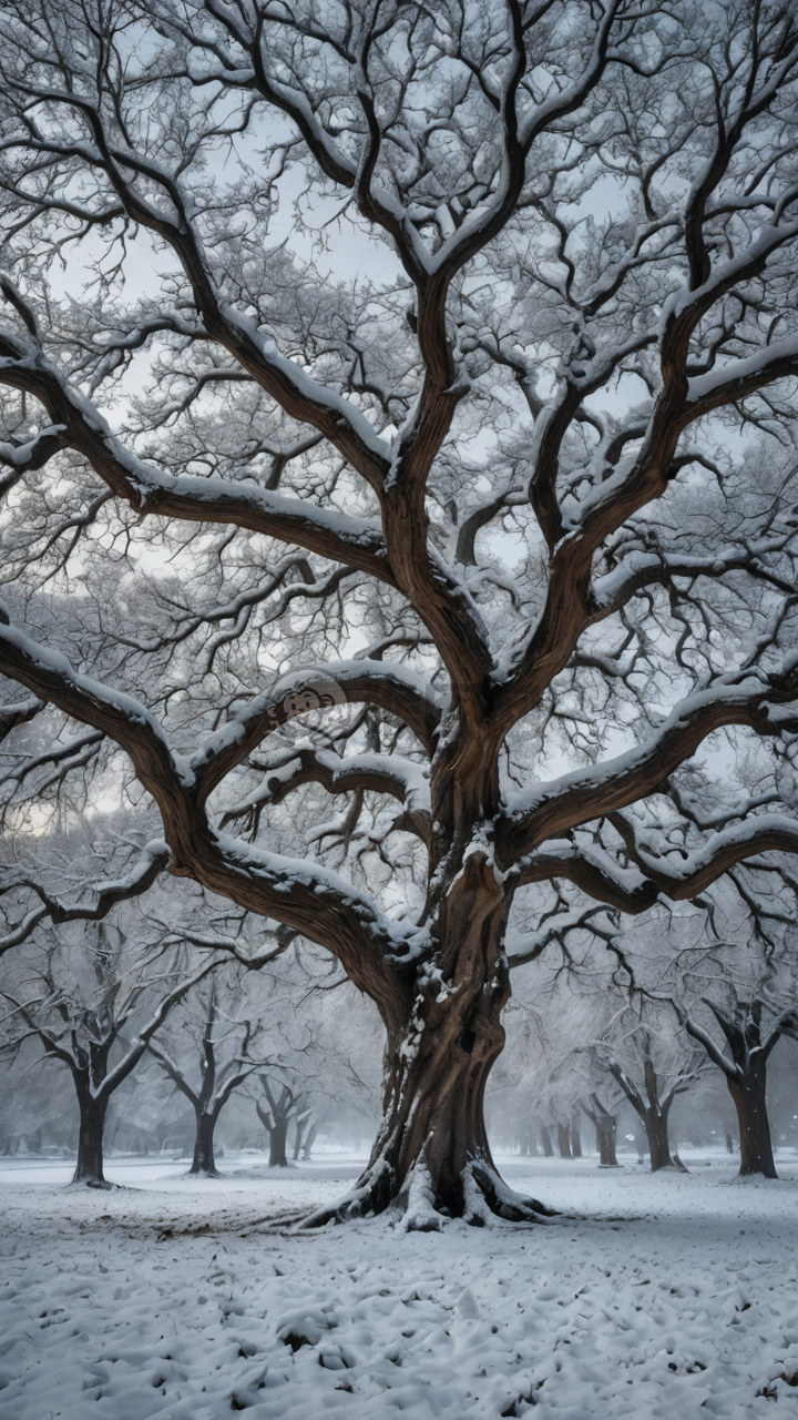 古树雪景美如画