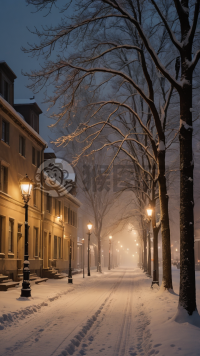 冬夜雪景之美，宁静和谐的气氛