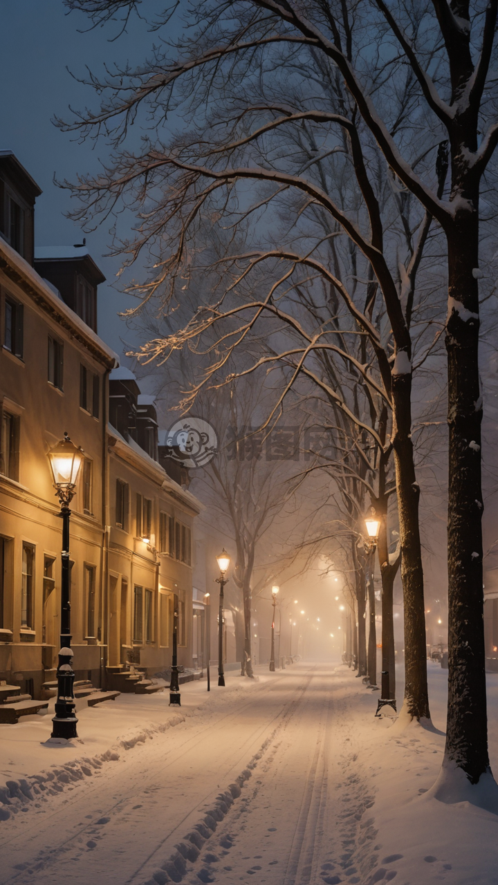 冬夜雪景之美，宁静和谐的气氛