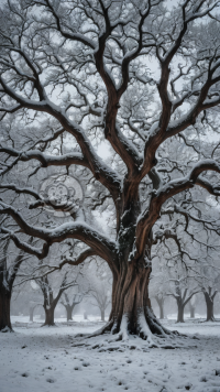 古树雪景美如画