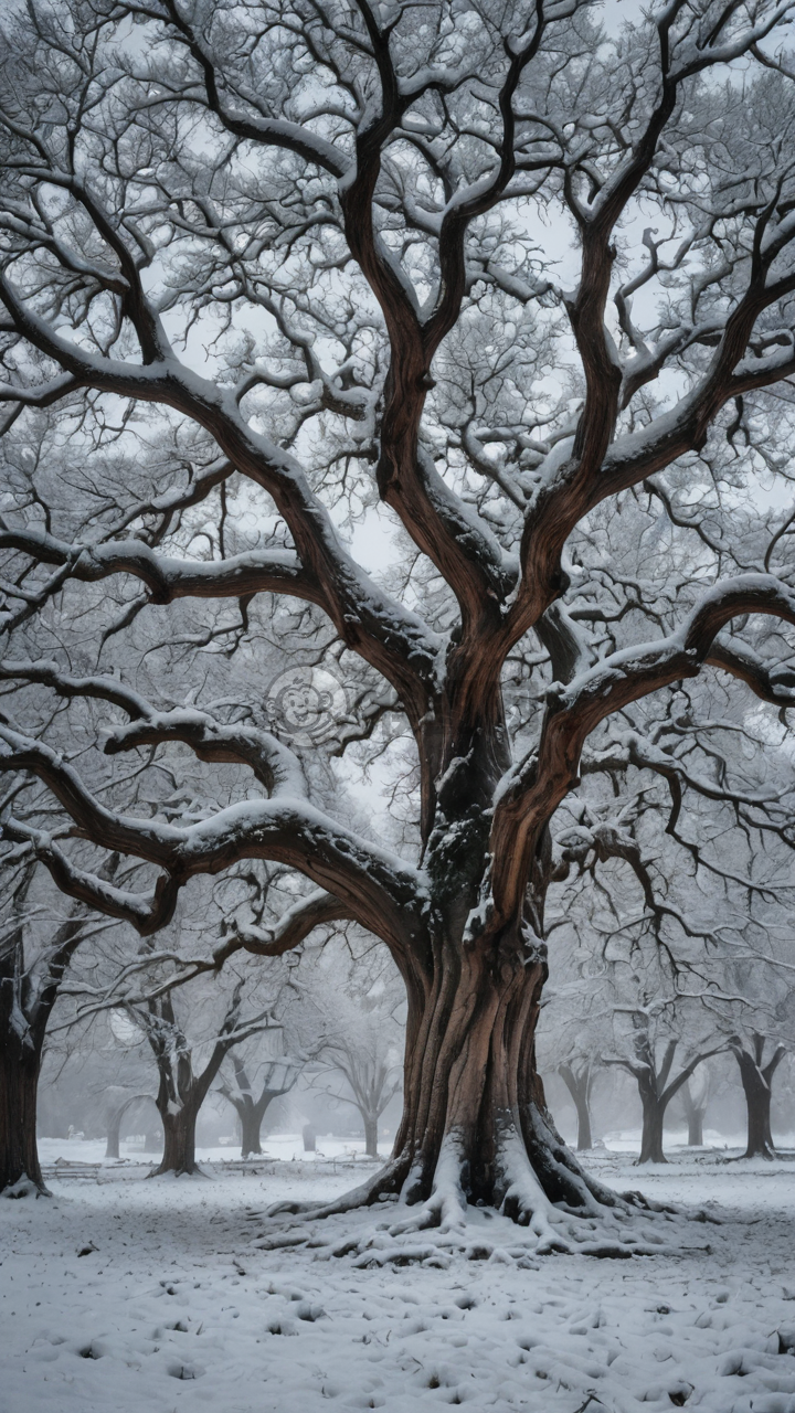 古树雪景美如画