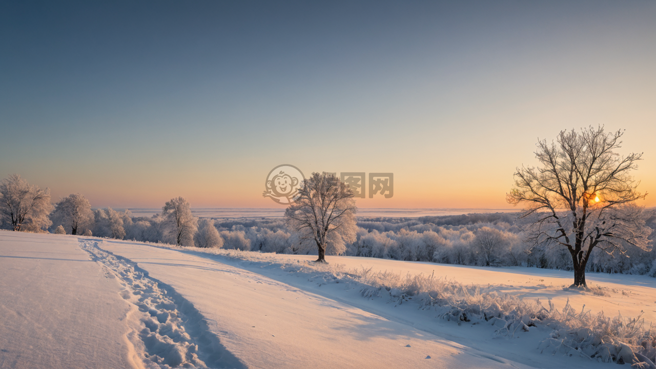雪景如画，冬日暖阳。