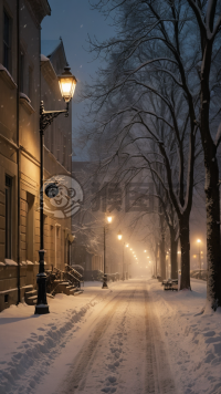 冬夜雪景之宁静美