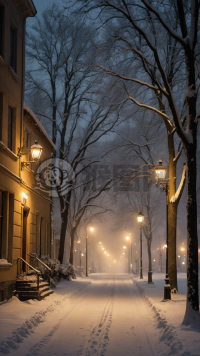 冬夜雪景之宁静美