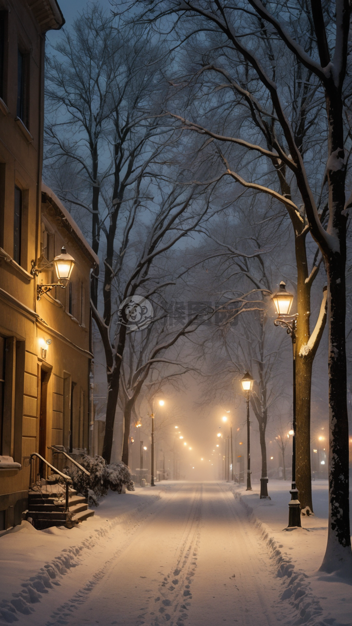 冬夜雪景之宁静美