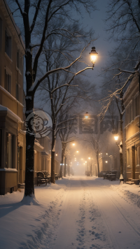 冬夜雪景之宁静美