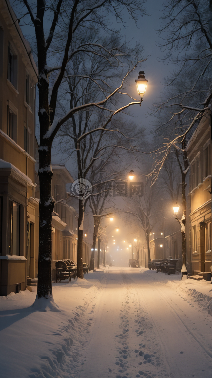 冬夜雪景之宁静美
