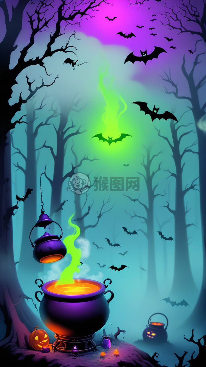 巫女在幽森森林中酿制魔药