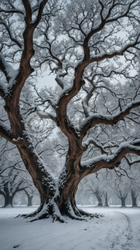 古树雪景美如画