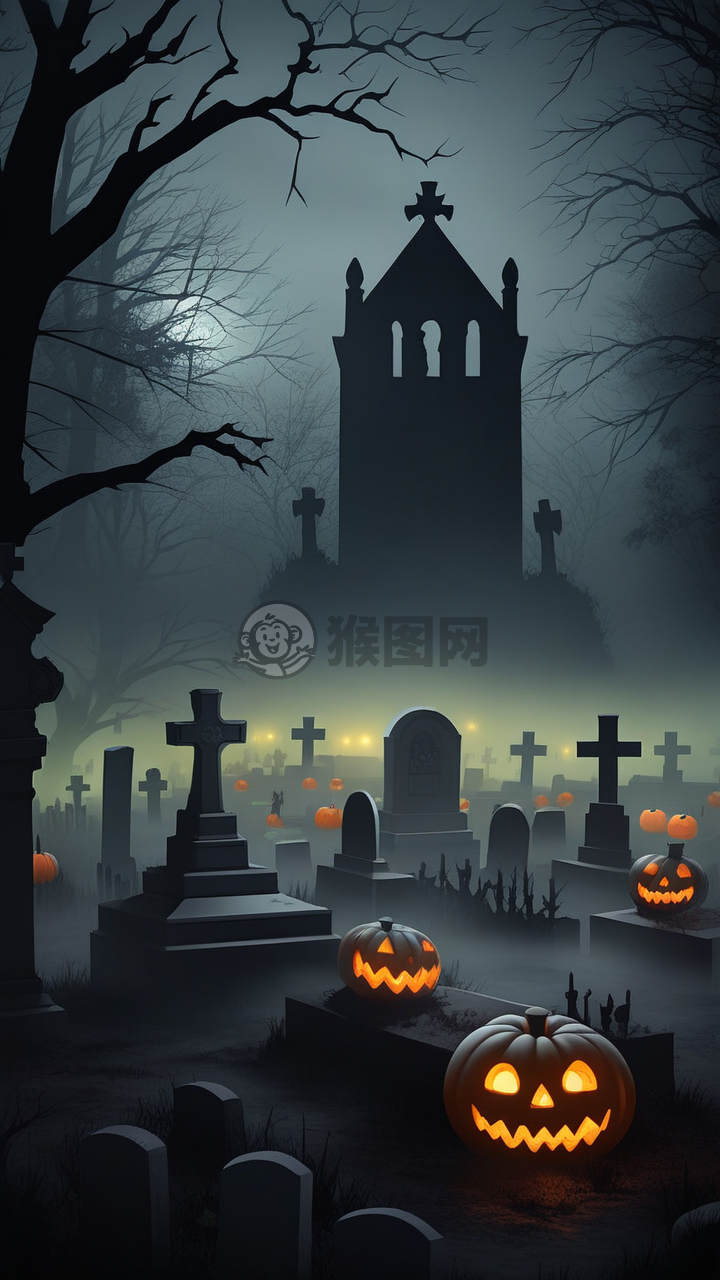 《僵尸从坟墓中崛起，雾夜诡异墓地》