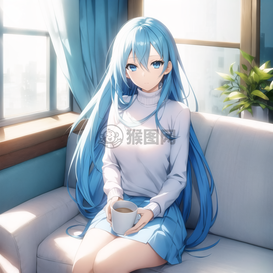 柔和阳光下的优雅少女与茶