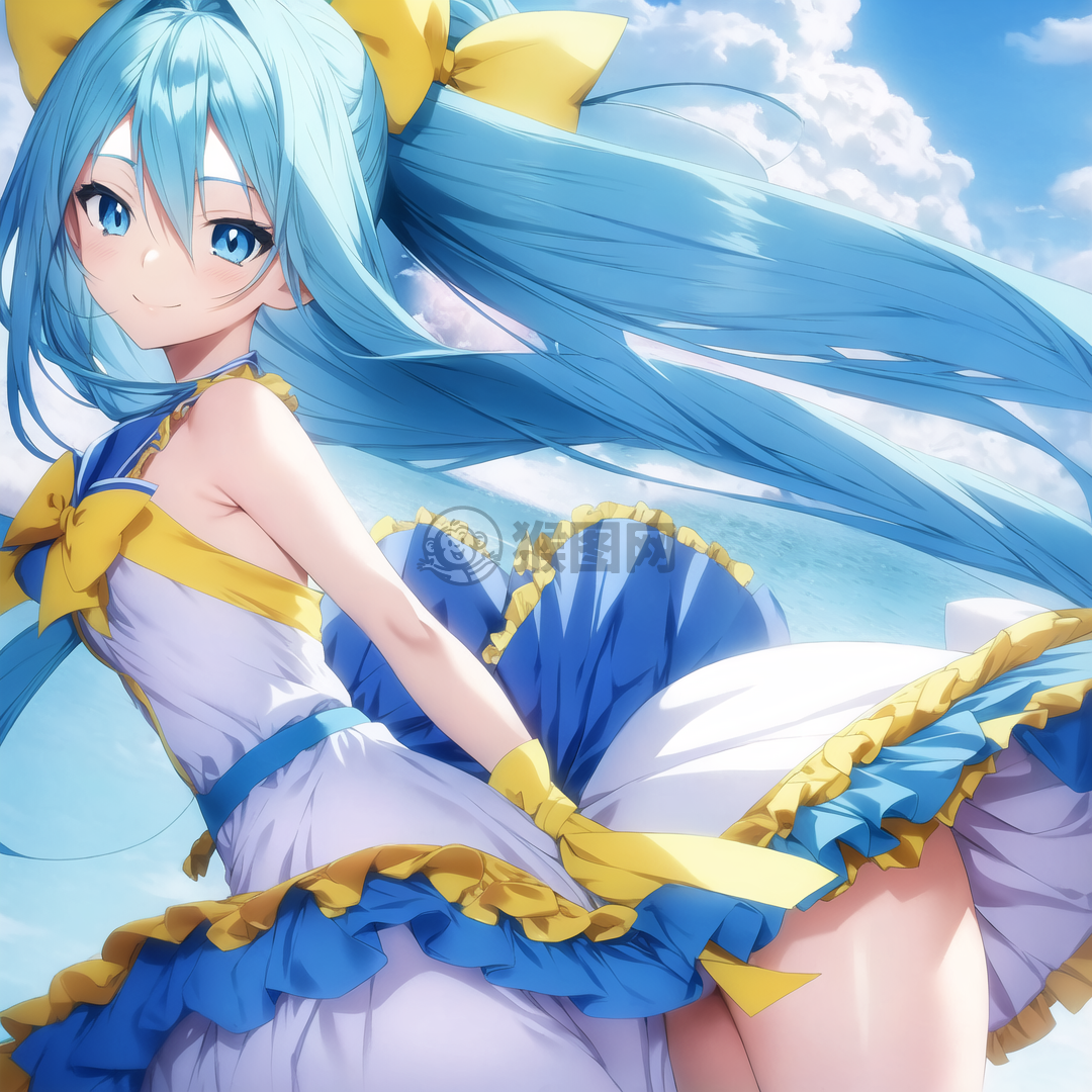 青春洋溢的蓝发少女：甜美微笑的温馨画面