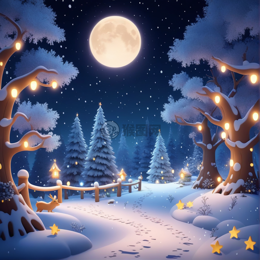 雪花之夜，神秘森林，优质渲染8K奇幻阴影之旅