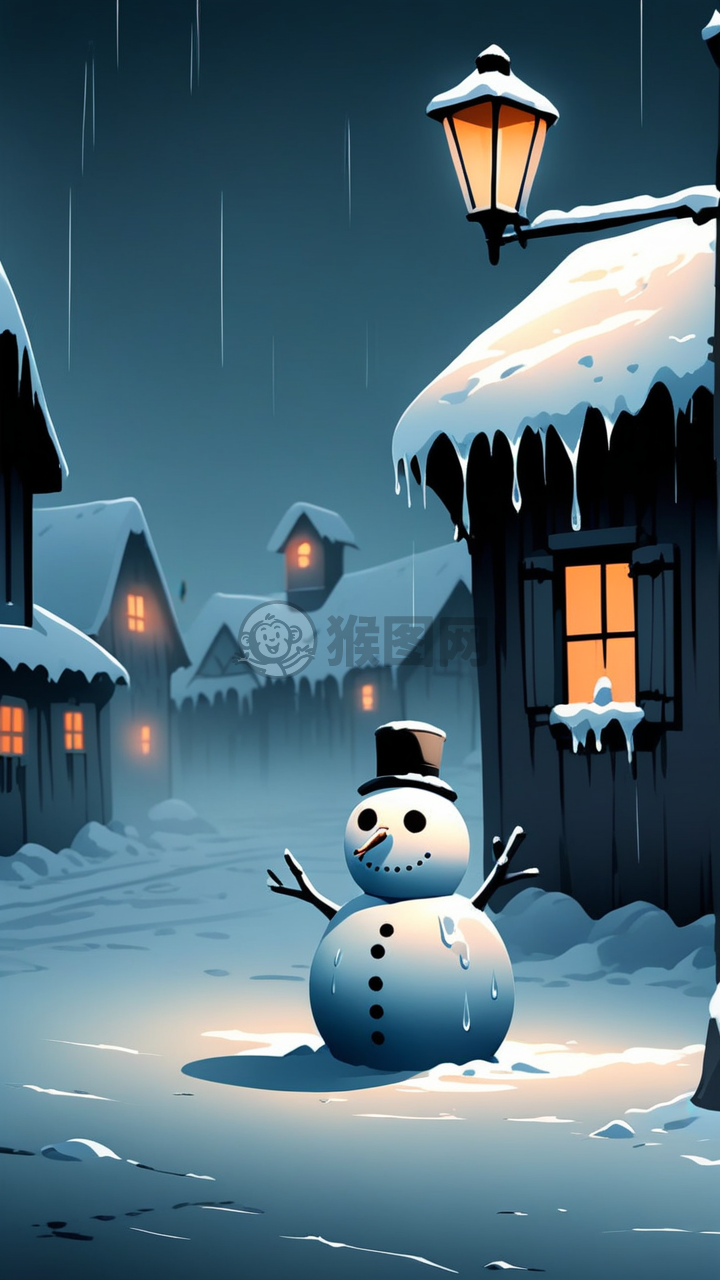 雪人孤影，静街冷月