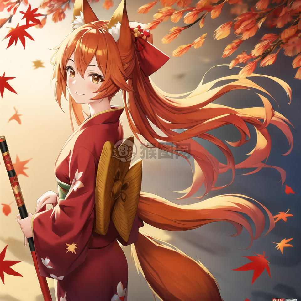 红衣少女与秋叶之舞