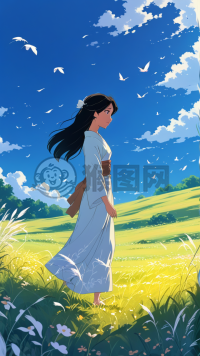 风中飘逸的黑发少女