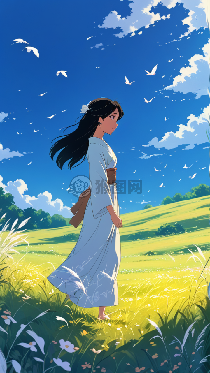 风中飘逸的黑发少女