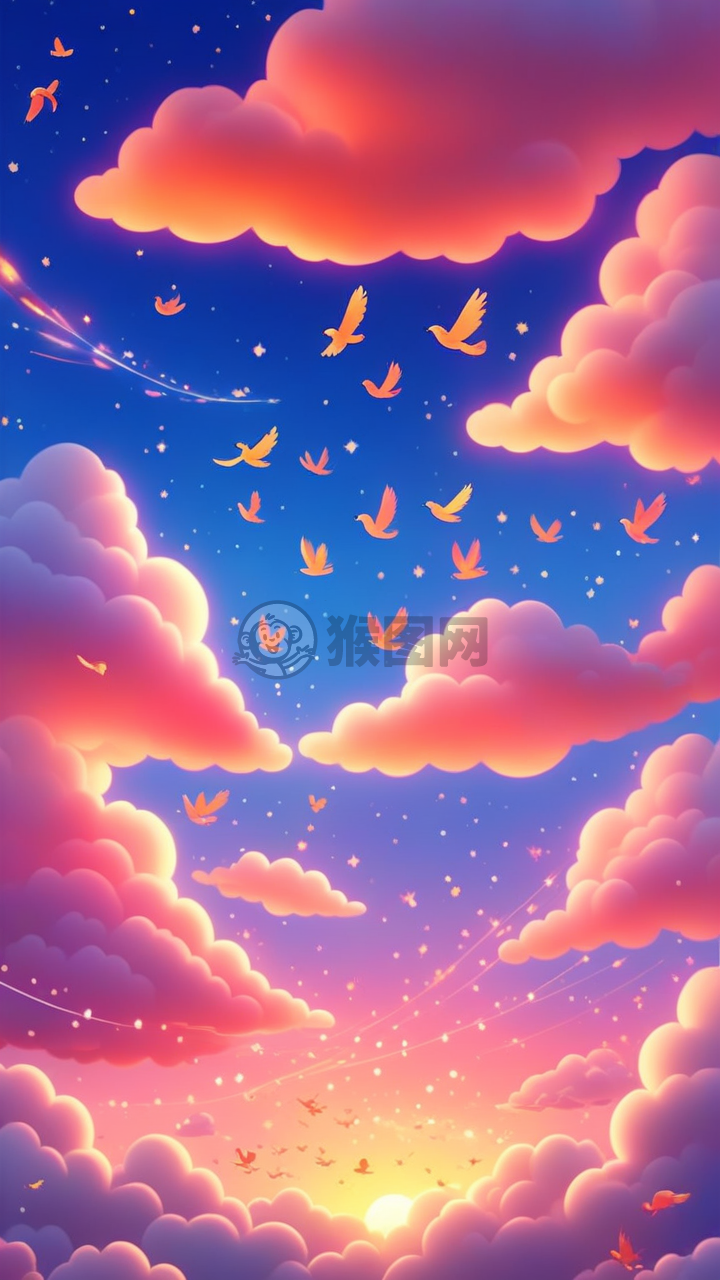Pixar奇幻天空之鸟，绚丽晚霞欢快飞舞