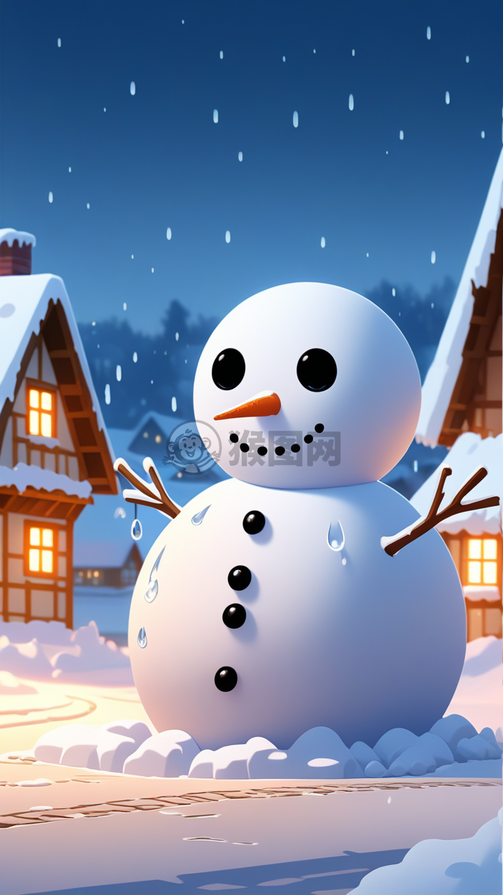 雪中寂寥雪人：温暖村庄的泪滴