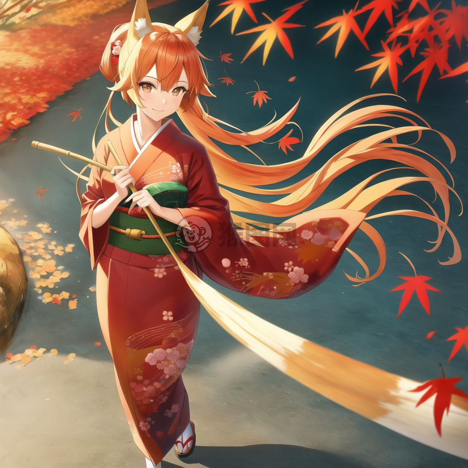《红衣萌狐嬉秋图》