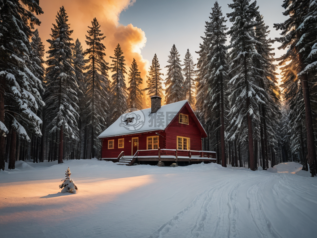 雪松林中温馨小屋的温暖时刻