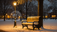 暮色下的雪景长椅之夜