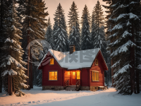 雪松林中温馨小屋的温暖时刻