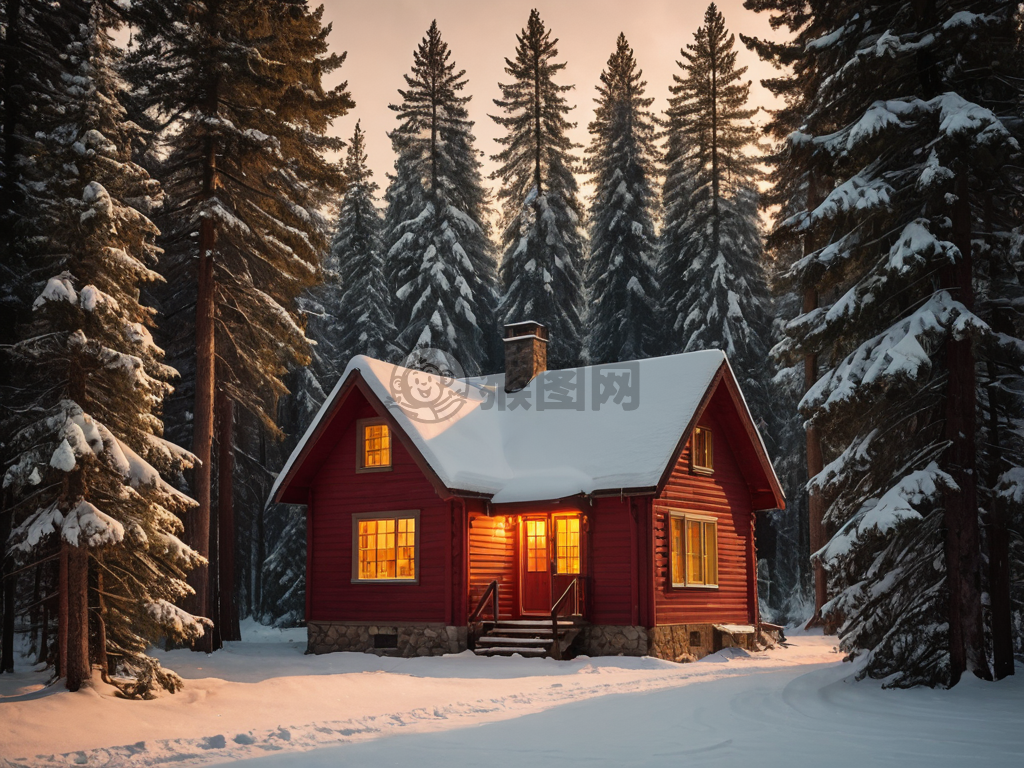 雪松林中温馨小屋的温暖时刻