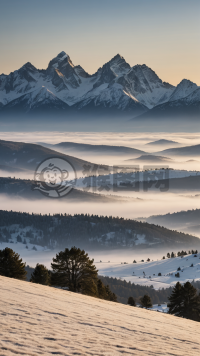 雪山晨雾行